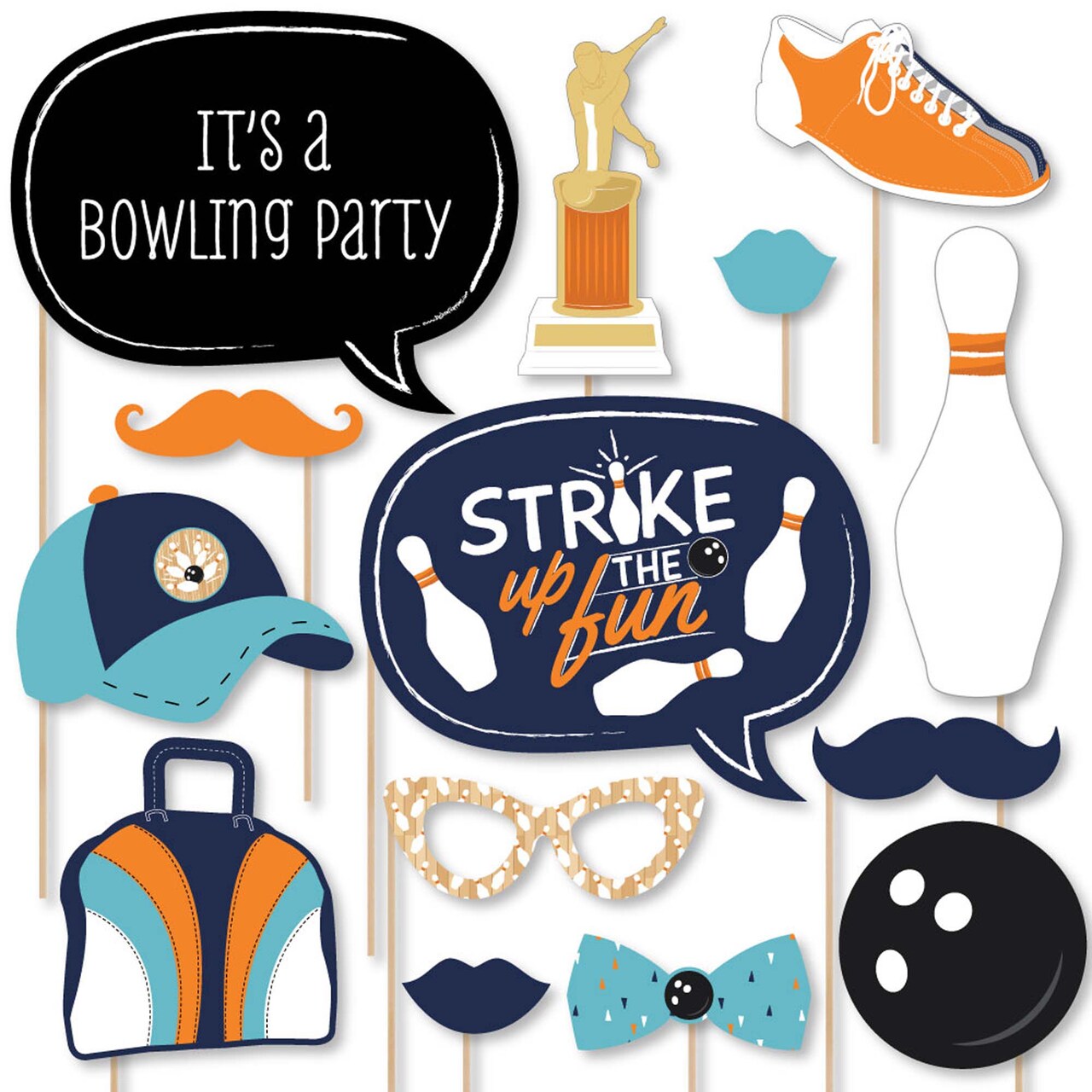 Big Dot of Happiness Strike Up the Fun - Bowling - Birthday Party or Baby Shower Photo Booth Props Kit - 20 Count